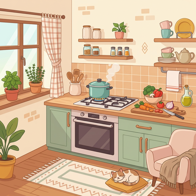 Cozy cartoon kitchen